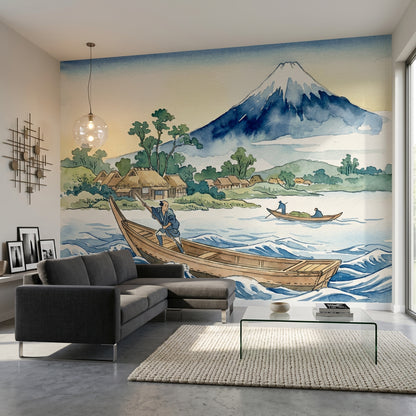 Mount Fuji Wallpaper Japanese Landscape Removable Watercolor Wall Decor