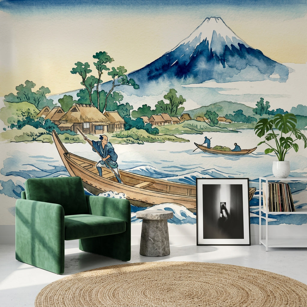 Mount Fuji Wallpaper Japanese Landscape Removable Watercolor Wall Decor
