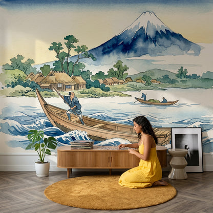 Mount Fuji Wallpaper Japanese Landscape Removable Watercolor Wall Decor
