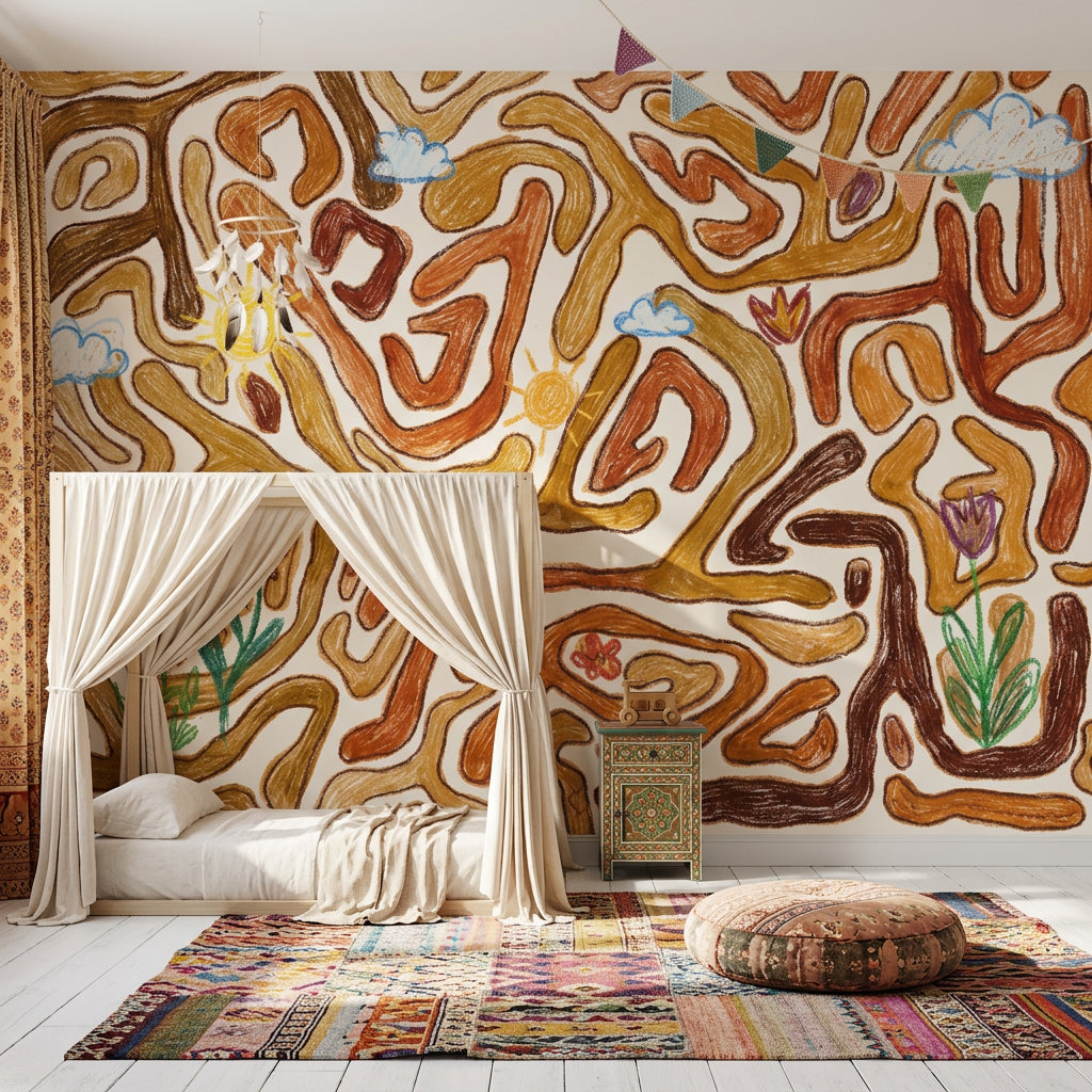 White Background Wallpaper Cream Multicolor Wall Mural
