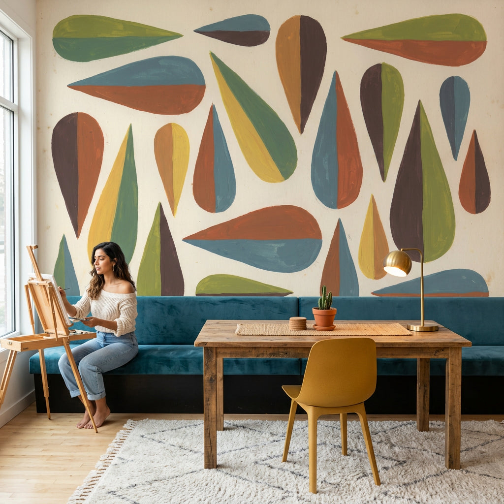 Mid Century Modern Wallpaper Retro Removable Modern Wall Decor
