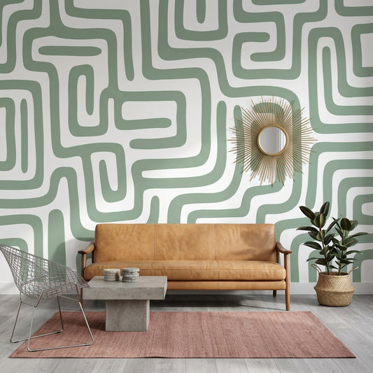 White Background Wallpaper Mid Century Modern Abstract Pattern Removable Wall Decor