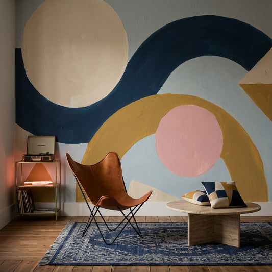 Mid Century Modern Wallpaper Retro Removable Geometric Wall Decor