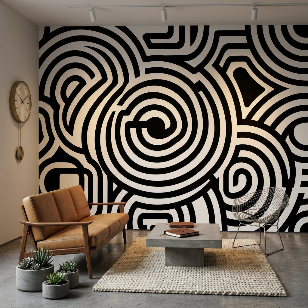 Concentric Circles Wallpaper Maze High Contrast Wall Mural