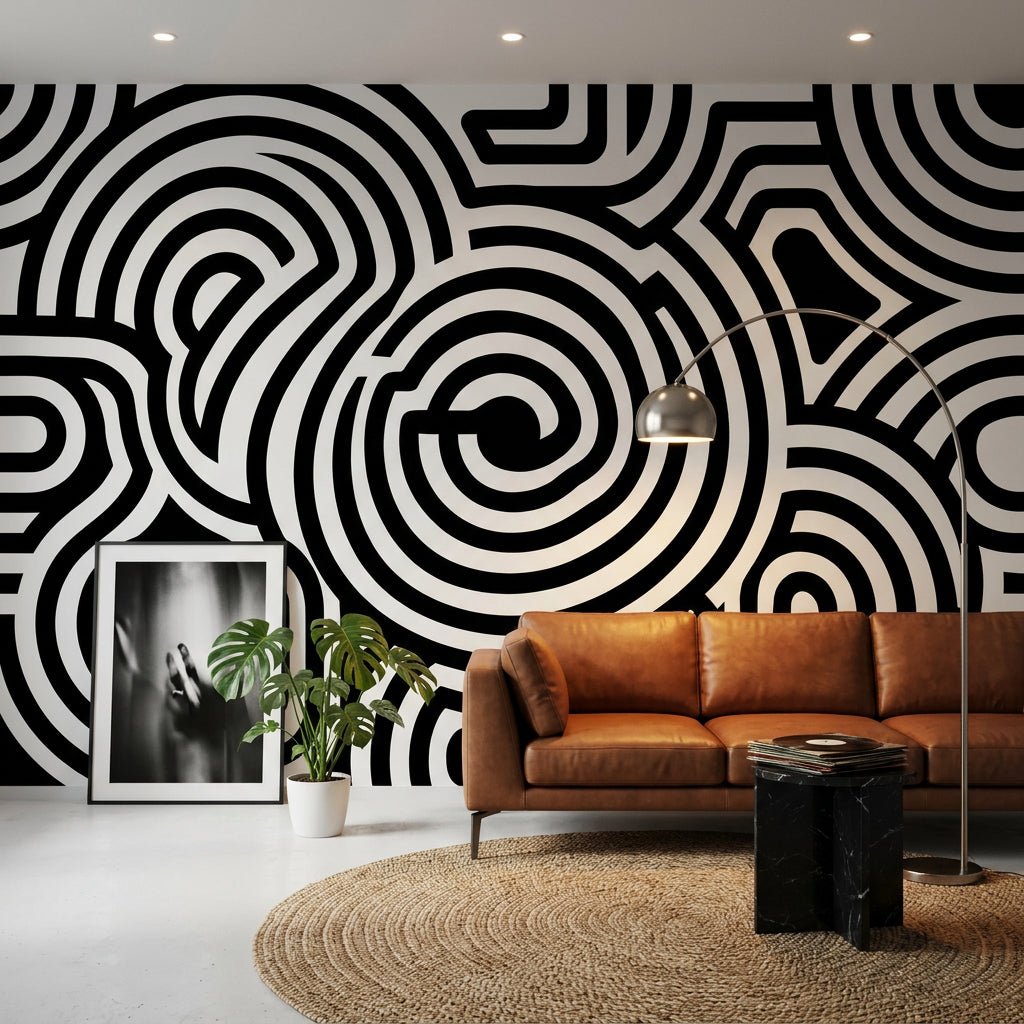 Concentric Circles Wallpaper Maze High Contrast Wall Mural