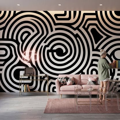 Concentric Circles Wallpaper Maze High Contrast Wall Mural