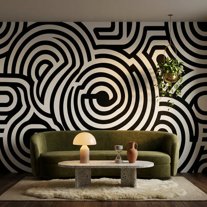 Concentric Circles Wallpaper Maze High Contrast Wall Mural