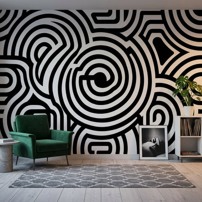 Concentric Circles Wallpaper Maze High Contrast Wall Mural