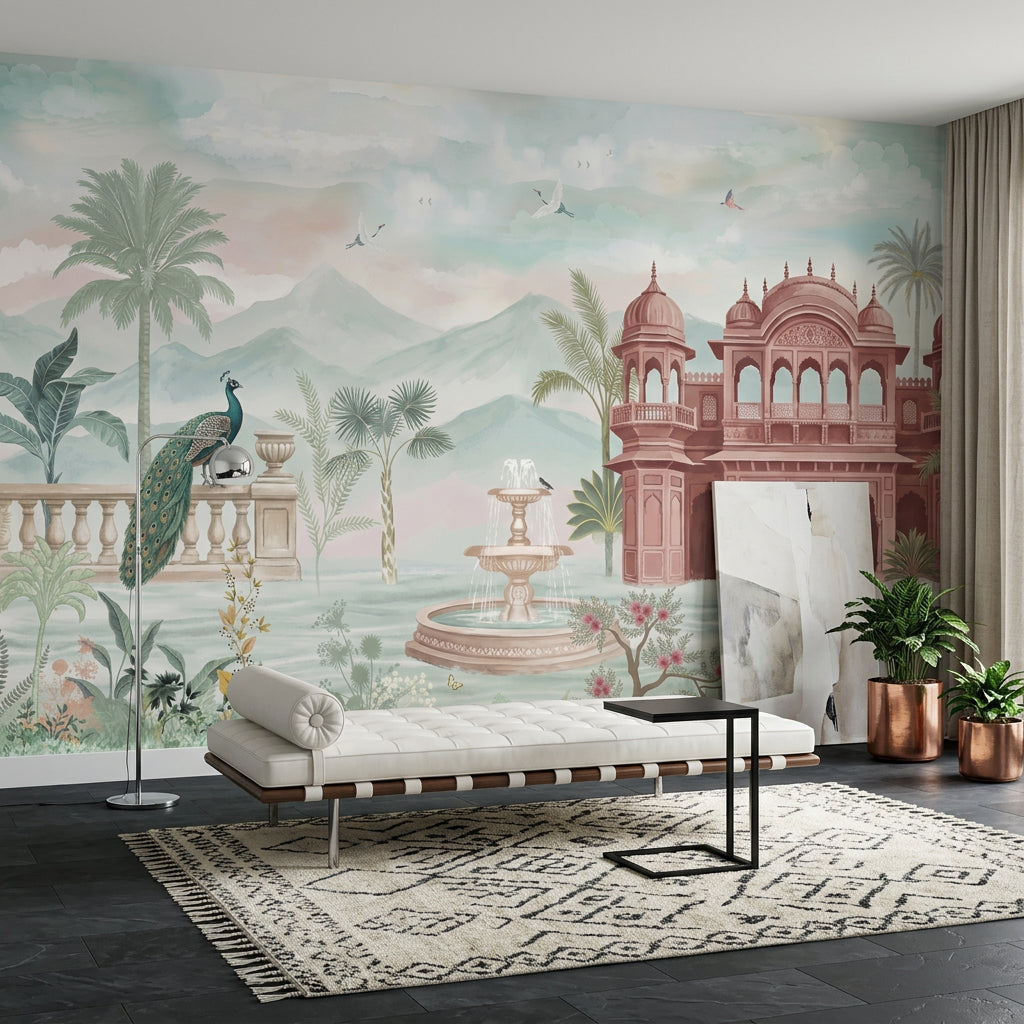 Indian Palace Wallpaper Pastel Landscape Watercolor Mural Wall Mural