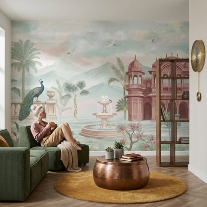 Indian Palace Wallpaper Pastel Landscape Watercolor Mural Wall Mural