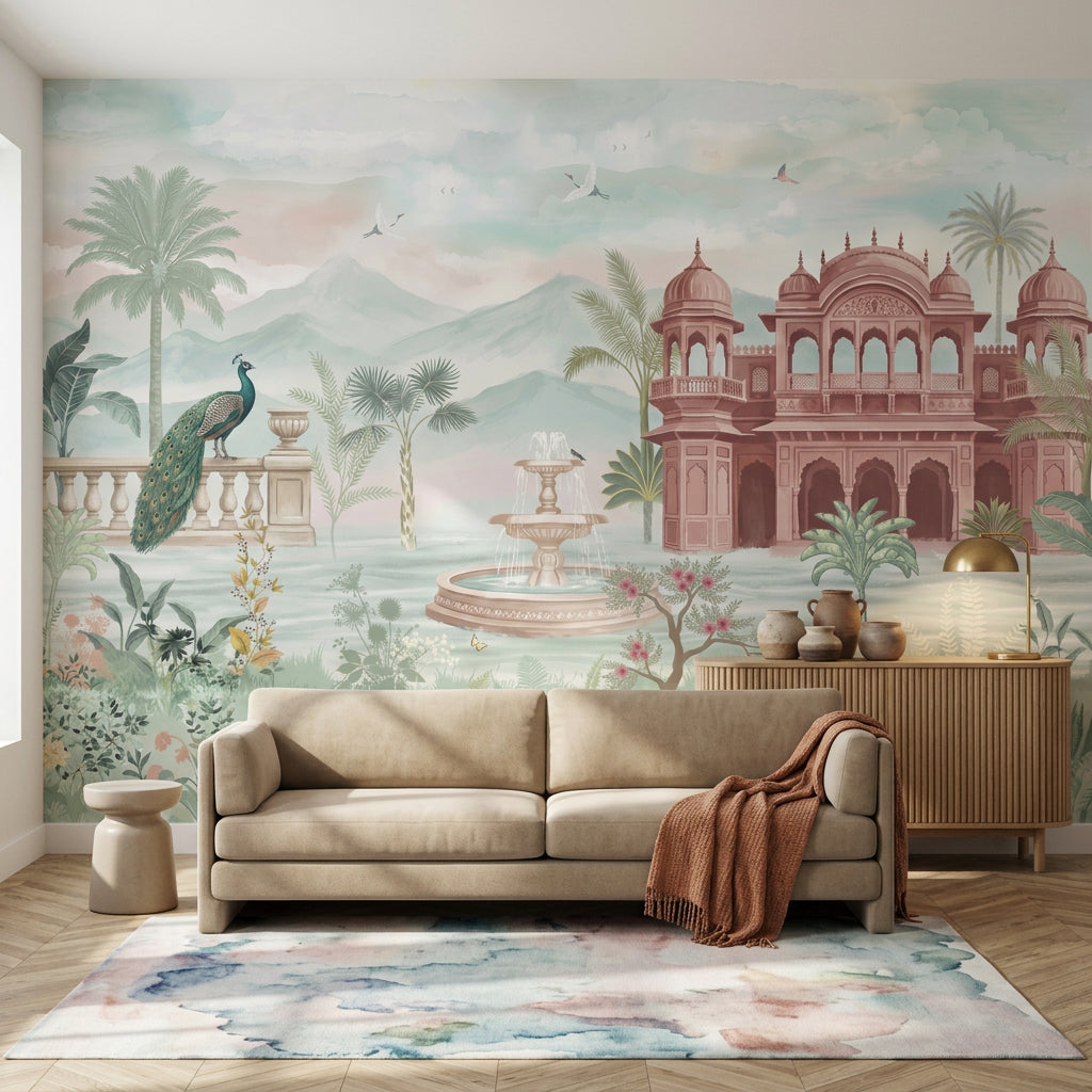 Indian Palace Wallpaper Pastel Landscape Watercolor Mural Wall Mural