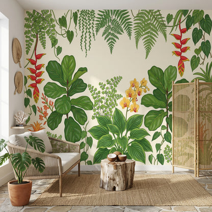 Tropical Botanical Wallpaper Green Foliage Jungle Garden Removable Wall Decor