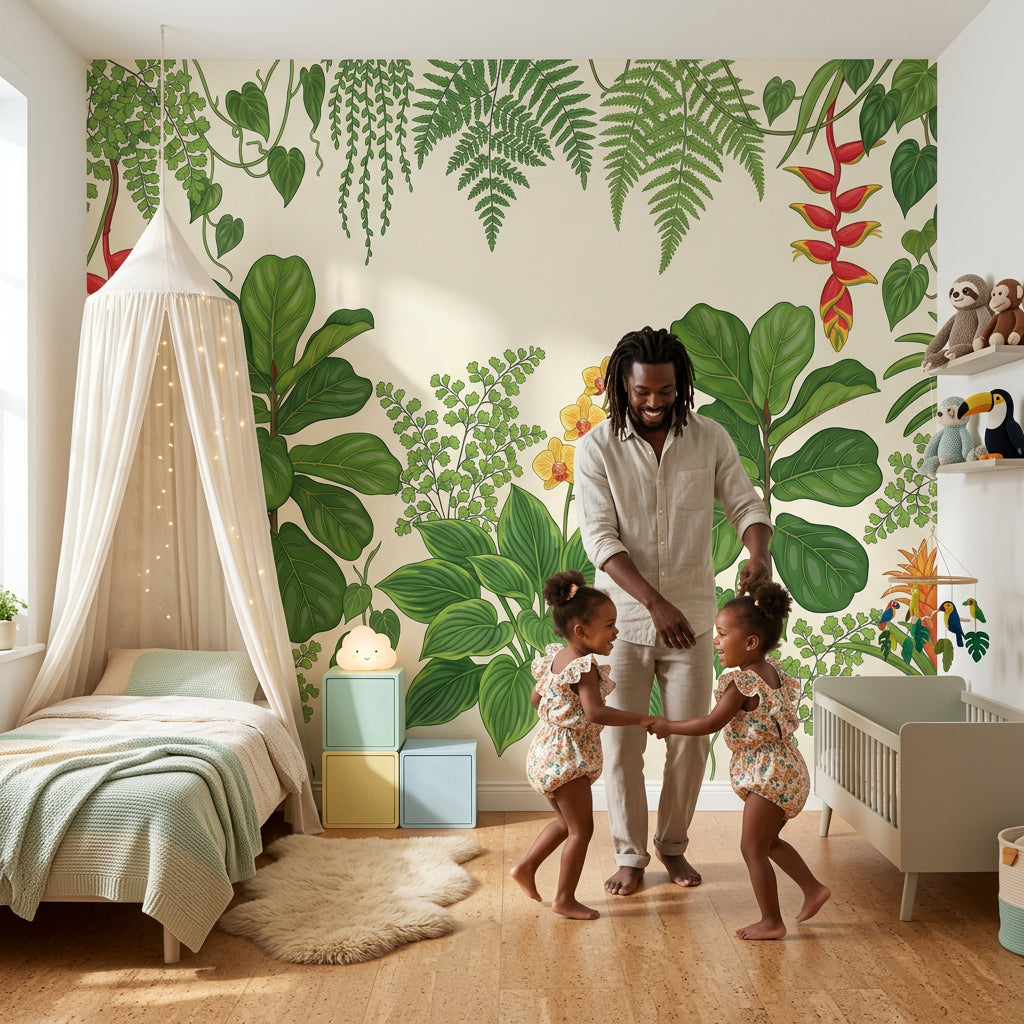Tropical Botanical Wallpaper Green Foliage Jungle Garden Removable Wall Decor