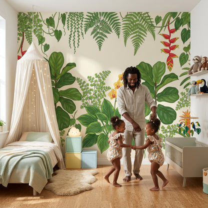 Tropical Botanical Wallpaper Green Foliage Jungle Garden Removable Wall Decor