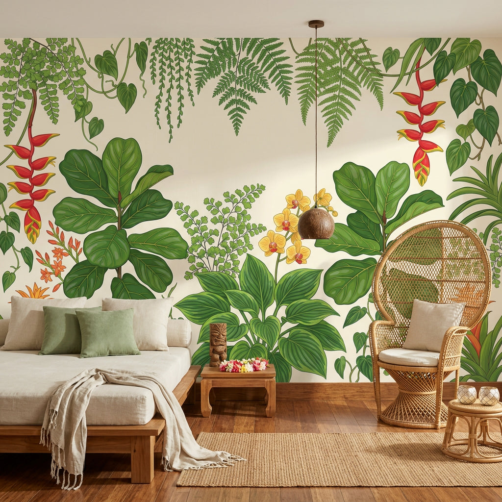 Tropical Botanical Wallpaper Green Foliage Jungle Garden Removable Wall Decor
