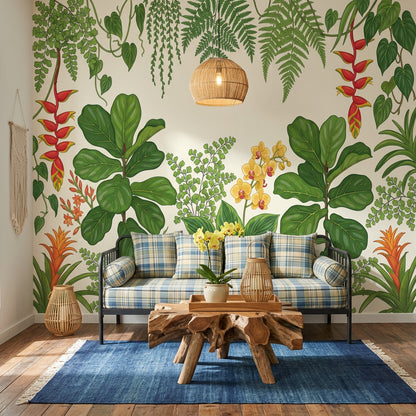Tropical Botanical Wallpaper Green Foliage Jungle Garden Removable Wall Decor