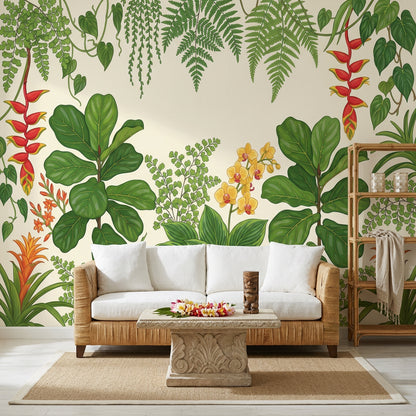 Tropical Botanical Wallpaper Green Foliage Jungle Garden Removable Wall Decor