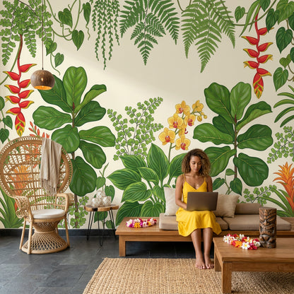 Tropical Botanical Wallpaper Green Foliage Jungle Garden Removable Wall Decor