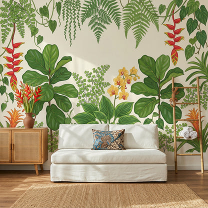Tropical Botanical Wallpaper Green Foliage Jungle Garden Removable Wall Decor
