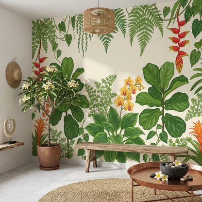 Tropical Botanical Wallpaper Green Foliage Jungle Garden Removable Wall Decor