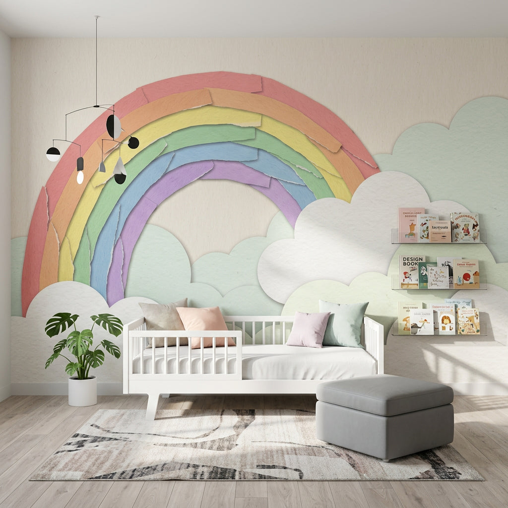 Pastel Rainbow Wallpaper Paper Cutout Collage Texture Removable Wall Decor
