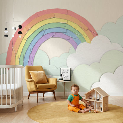 Pastel Rainbow Wallpaper Paper Cutout Collage Texture Removable Wall Decor