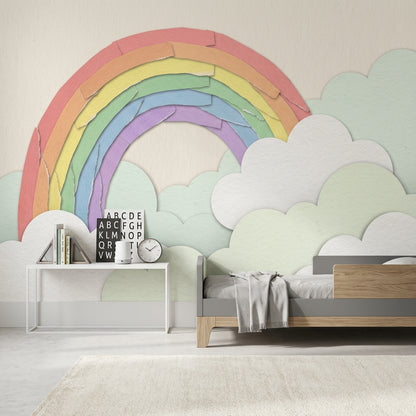 Pastel Rainbow Wallpaper Paper Cutout Collage Texture Removable Wall Decor