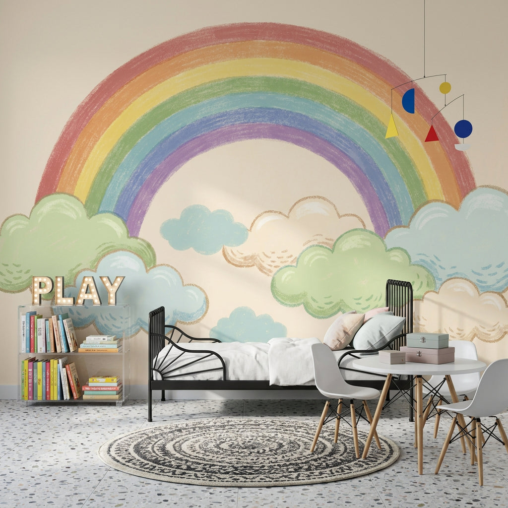 Rainbow Wallpaper Clouds Pastel Wall Mural
