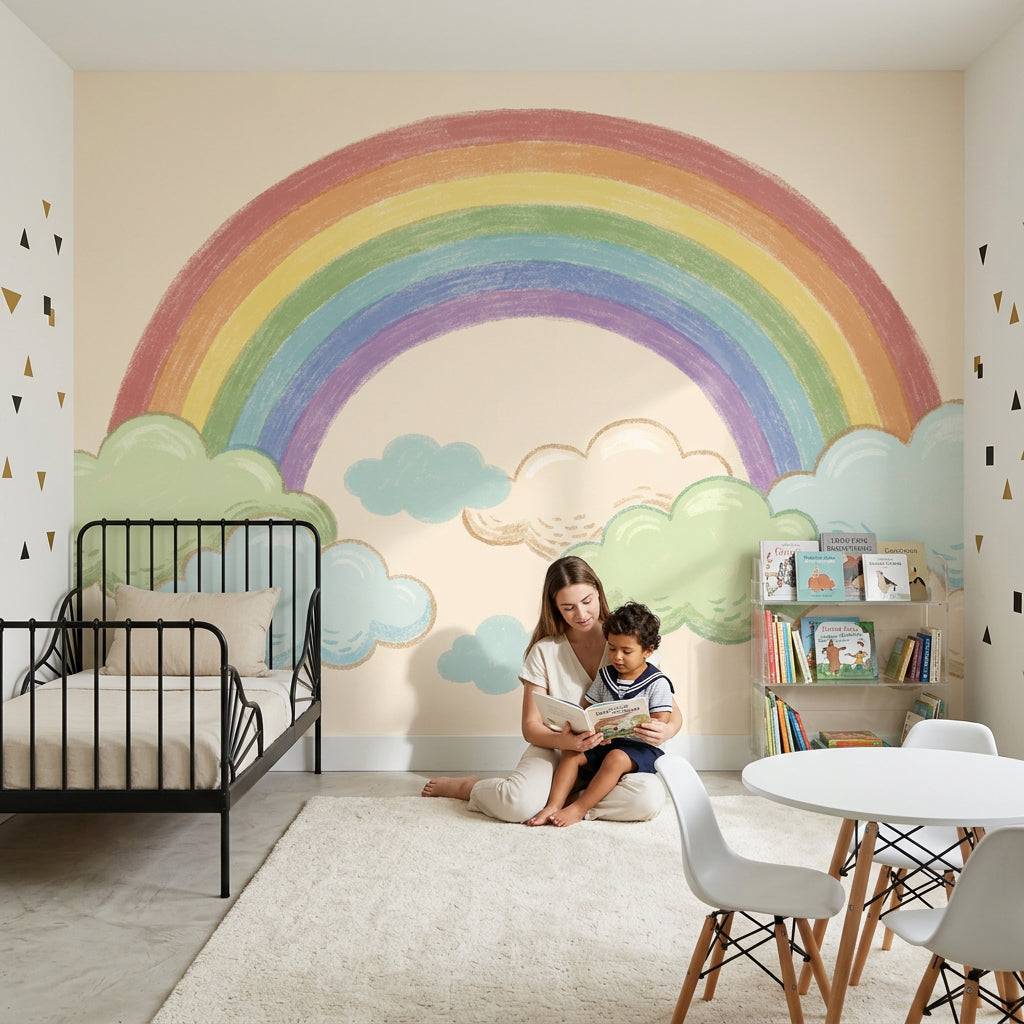 Rainbow Wallpaper Clouds Pastel Wall Mural