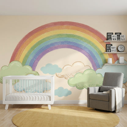 Rainbow Wallpaper Clouds Pastel Wall Mural