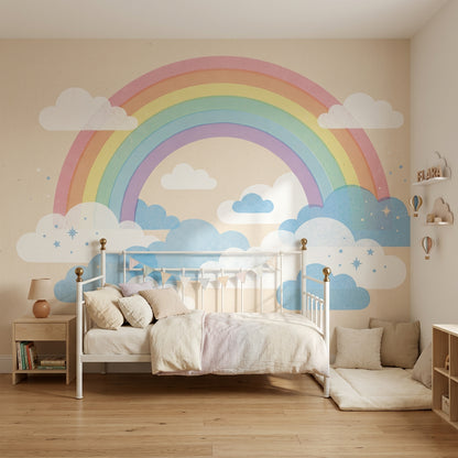 Pastel Rainbow Wallpaper Clouds Removable Whimsical Sky Wall Decor