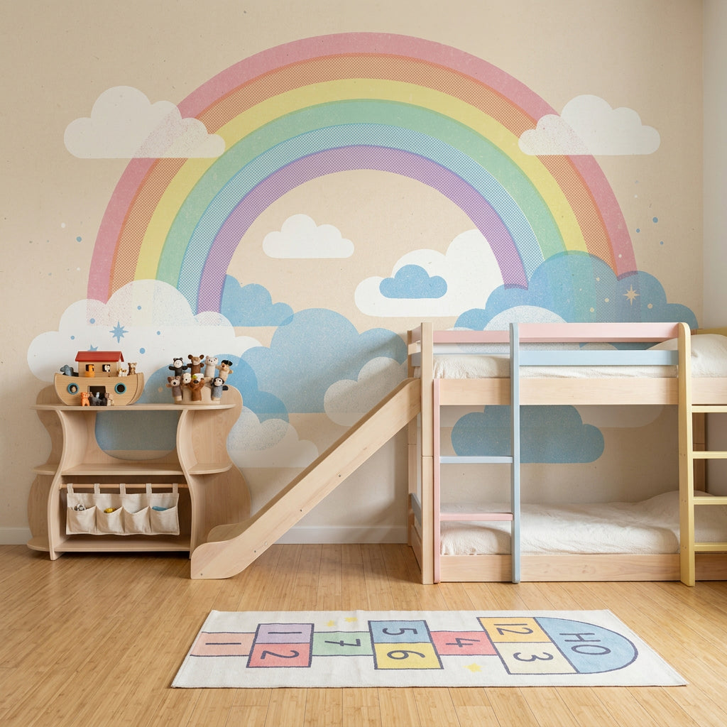 Pastel Rainbow Wallpaper Clouds Removable Whimsical Sky Wall Decor