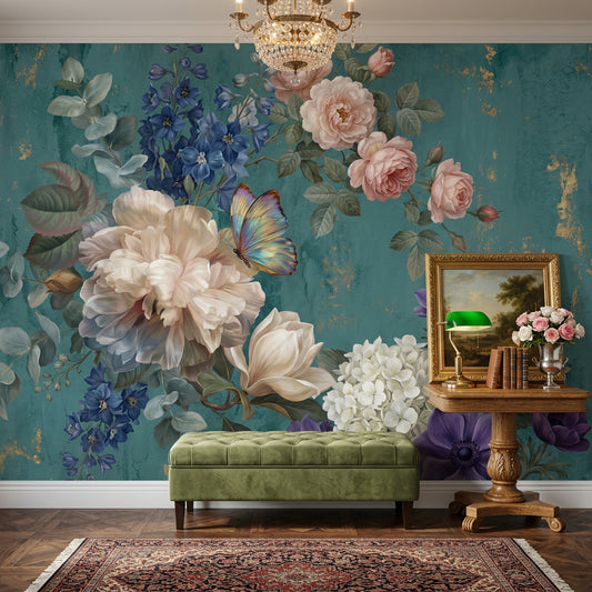 Vintage Floral Wallpaper Botanical Butterfly Removable Wall Decor