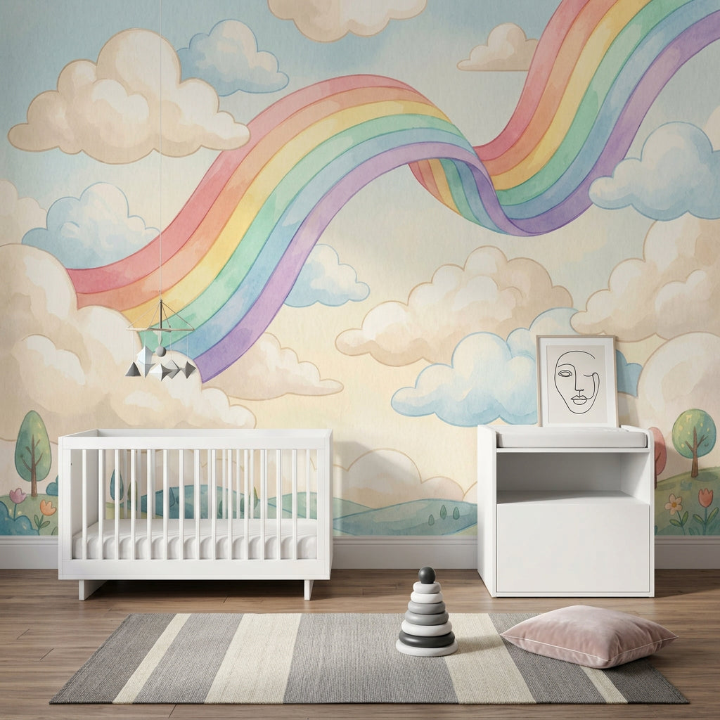 Pastel Rainbow Wallpaper Clouds Whimsical Sky Wall Mural