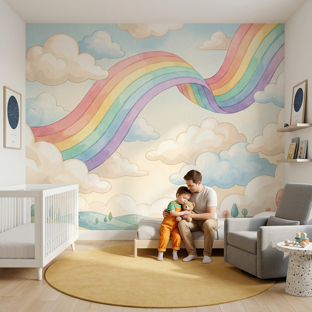 Pastel Rainbow Wallpaper Clouds Whimsical Sky Wall Mural