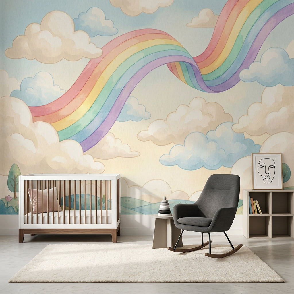 Pastel Rainbow Wallpaper Clouds Whimsical Sky Wall Mural