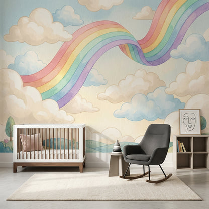 Pastel Rainbow Wallpaper Clouds Whimsical Sky Wall Mural
