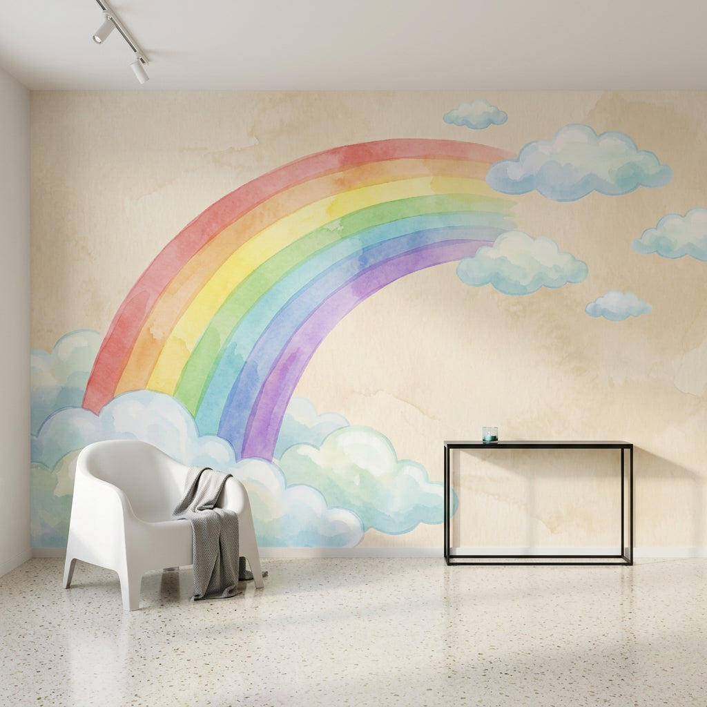 Pastel Rainbow Wallpaper Watercolor Removable Clouds Wall Decor