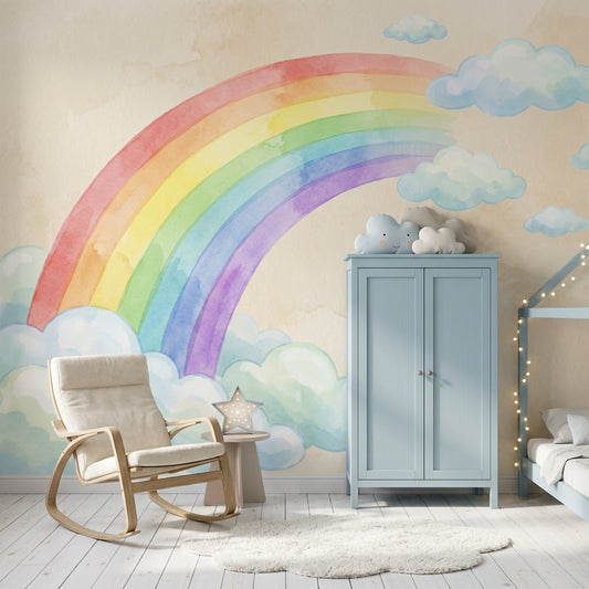 Pastel Rainbow Wallpaper Watercolor Removable Clouds Wall Decor