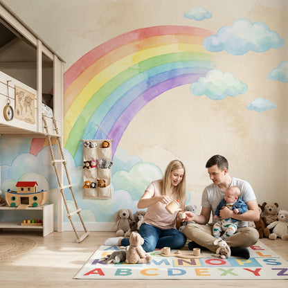 Pastel Rainbow Wallpaper Watercolor Removable Clouds Wall Decor