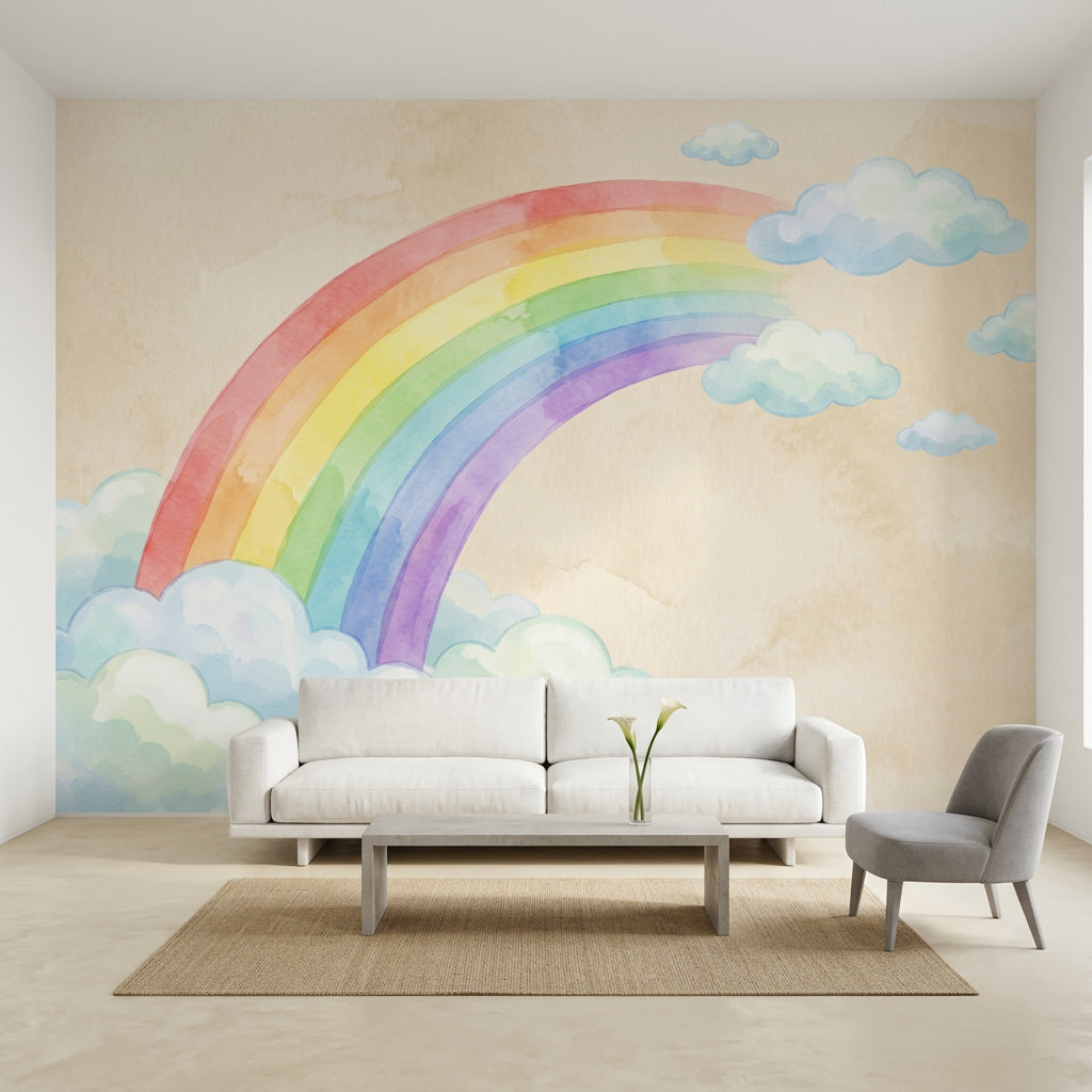 Pastel Rainbow Wallpaper Watercolor Removable Clouds Wall Decor