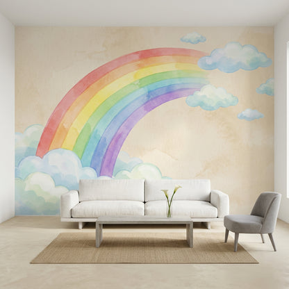 Pastel Rainbow Wallpaper Watercolor Removable Clouds Wall Decor