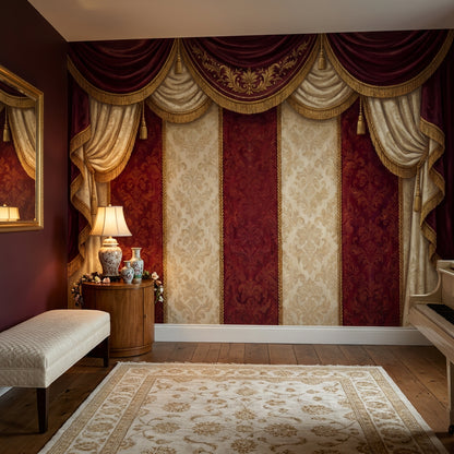 Theatrical Drapery Wallpaper Dark Burgundy European Baroque Wall Mural