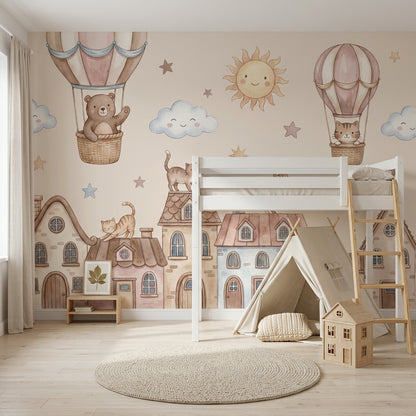 Hot Air Balloon Wallpaper Nursery Removable Kids Room Wall Decor