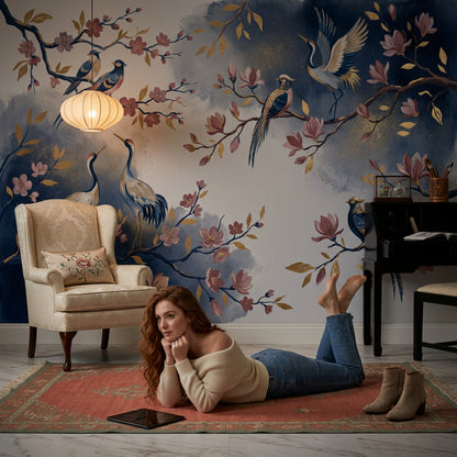Chinoiserie Wallpaper Floral Branches Birds Wall Mural