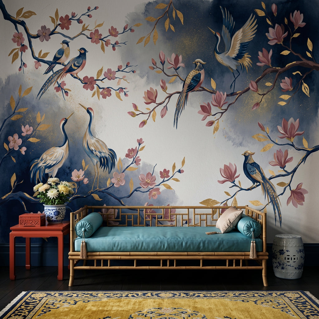 Chinoiserie Wallpaper Floral Branches Birds Wall Mural