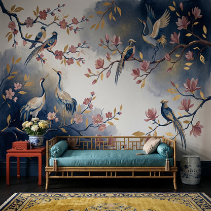 Chinoiserie Wallpaper Floral Branches Birds Wall Mural