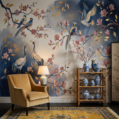 Chinoiserie Wallpaper Floral Branches Birds Wall Mural