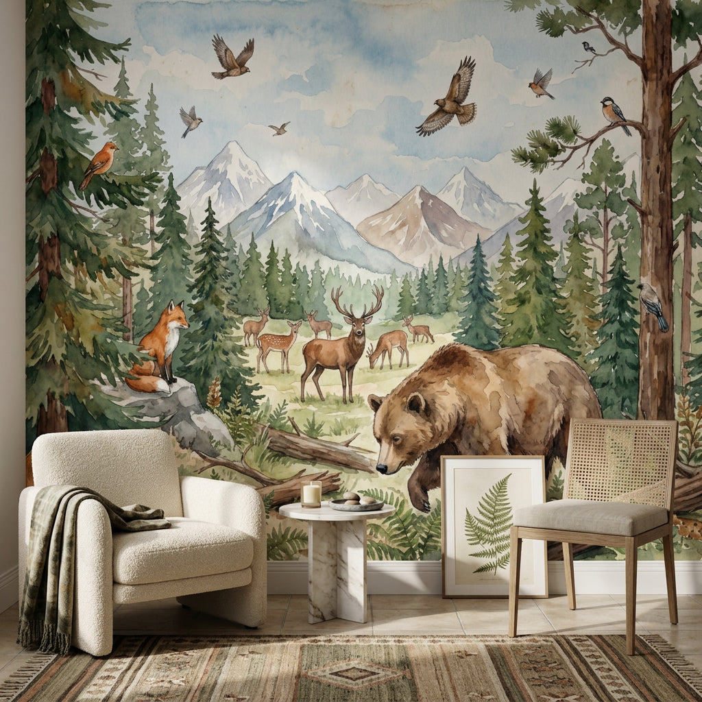 Woodland Wallpaper Forest Removable Mountains Wall Decor