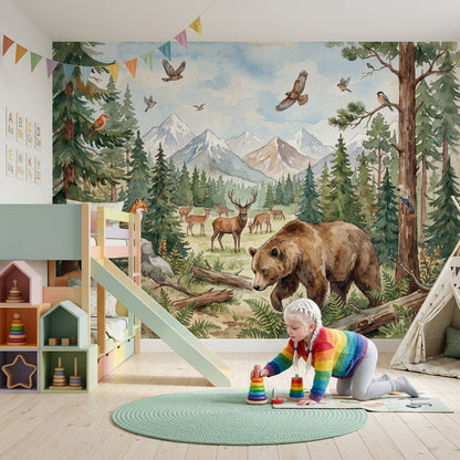 Woodland Wallpaper Forest Removable Mountains Wall Decor